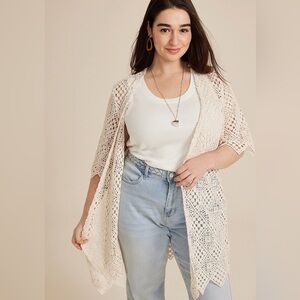 Maurices Ivory Crochet Open-Front Cardigan